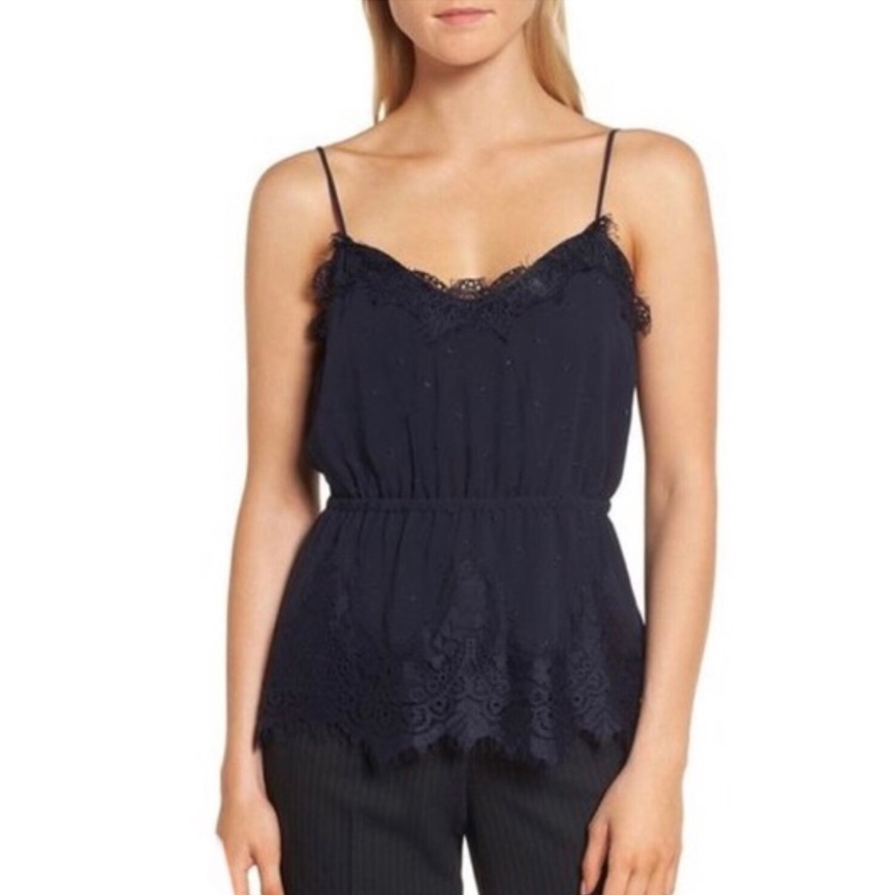 Lewit Navy Blue Silk Lace/Floral Trim Camisole Sz 1 = S